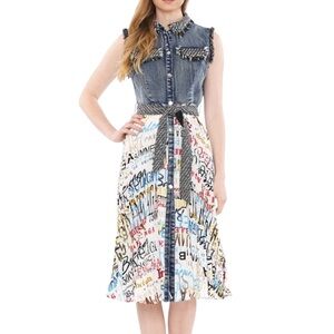 WHY Dress sleeveless denim Paris Balenciaga printed pleated dress